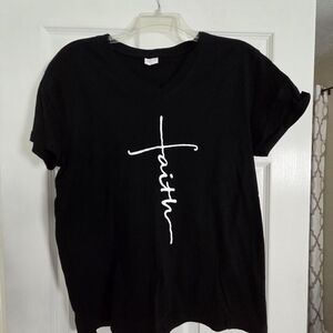 Faith Graphic V-Neck Short Sleeve Tee - Black Large